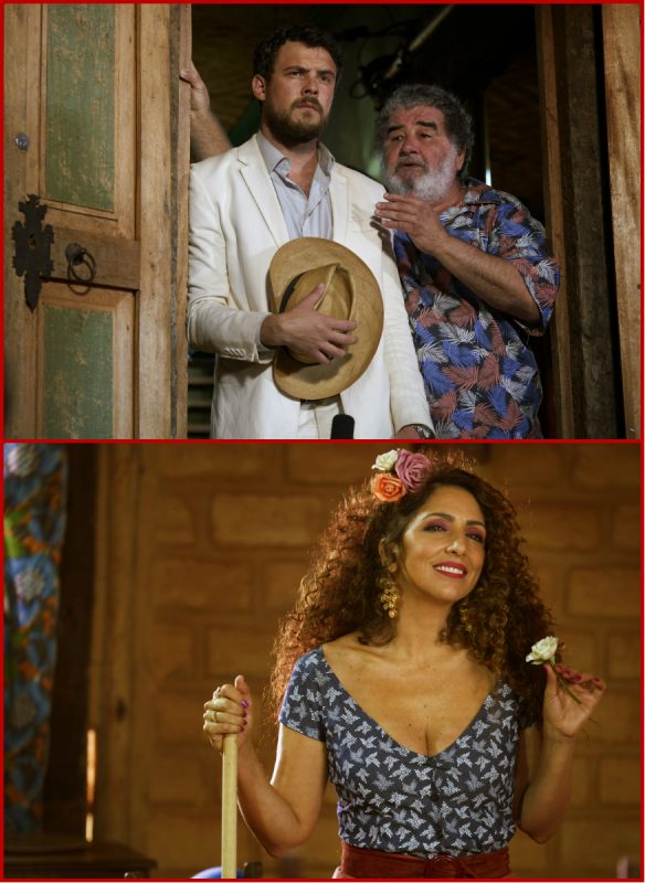 Sérgio Guizé com Otávio Augusto e Flávia Garrafa como Rosalinda em Além do Homem