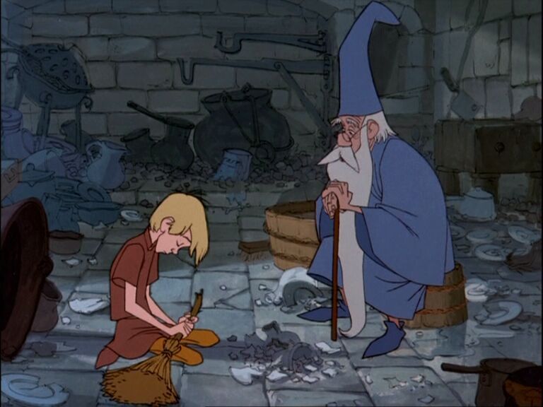 Arthur e Merlin em A Espada Era a Lei - O Único e Eterno Rei