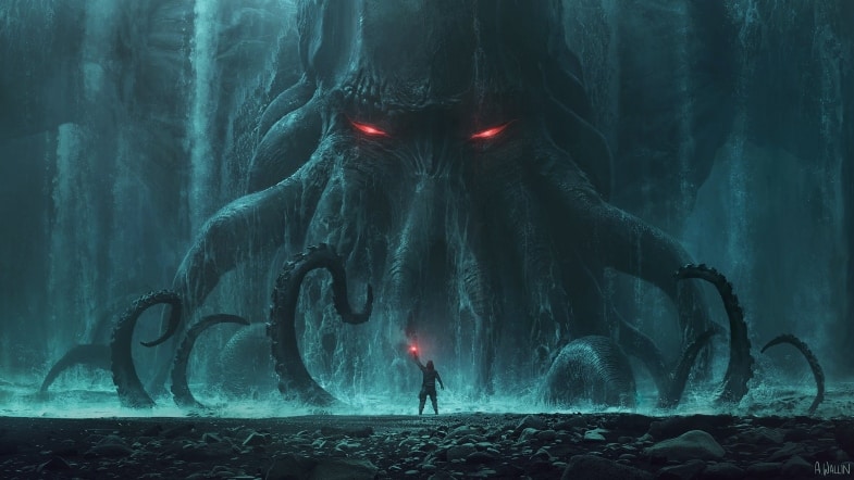 Ilustração de Cthulhu, o monstro mais famoso de Lovecraft